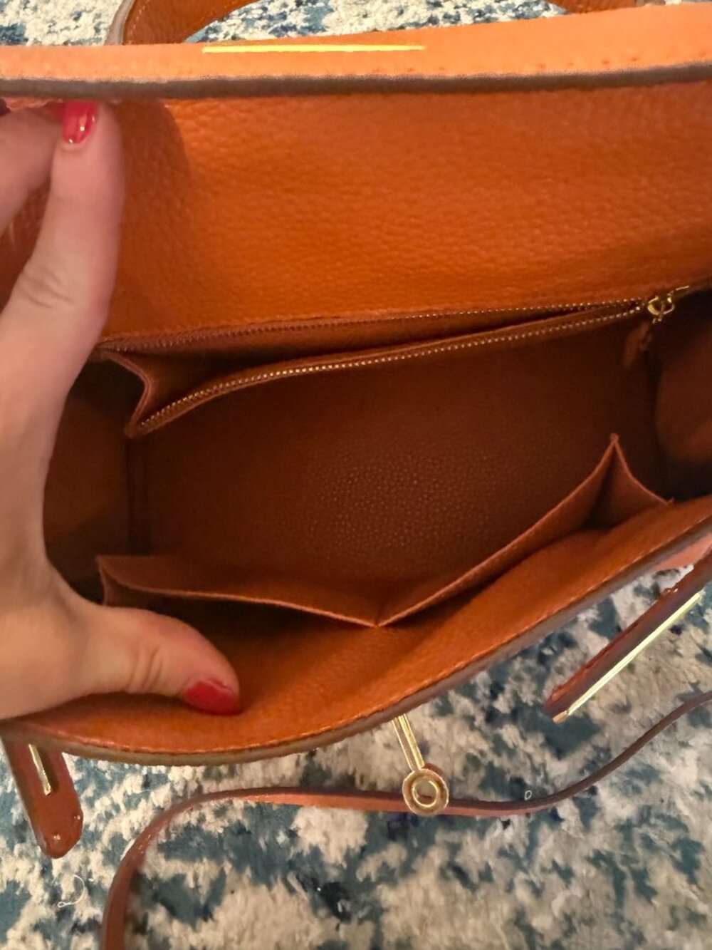 Ainifeel Orange Leather Satchel Box Bag - Picture 11 of 12